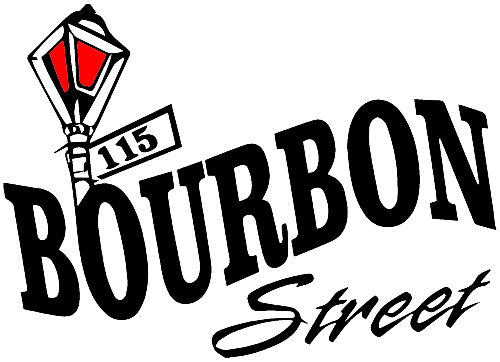 115 Bourbon Street logo with red light